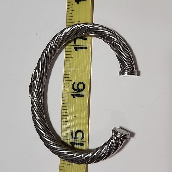 Sterling and 14K gold and diamond "X" Cable Twist cuff bracelet - Picture 12 of 12